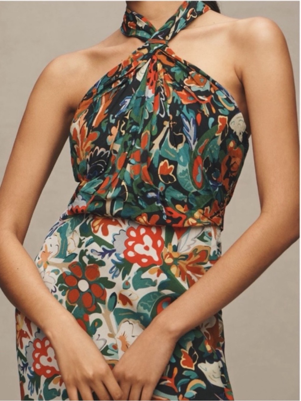 NWT Anthropologie BI-nk Elainne Halter Silky Floral Maxi Dress, XL - Picture 4 of 14
